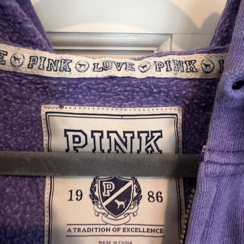 Y2K PINK Victoria's Secret Purple Zip-Up Hoodie with Embroidered 'P' - Picture 4 of 6